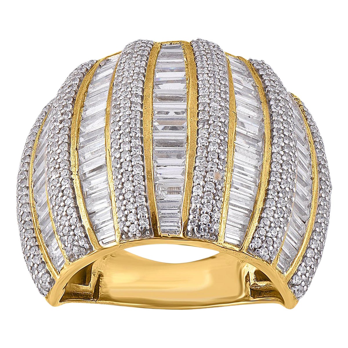 TJD 5.00 Carat Round & Baguette Diamond 14 Karat Yellow Gold Designer Band