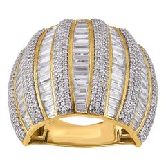 Bague designer en or jaune 14 carats avec diamants ronds et baguettes de 5,00 carats TJD