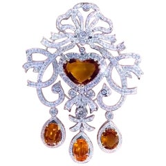 AIG Certified 33.00 Ct Orange Sapphires 11.00 Ct Diamonds  Pendant/Brooch