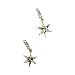 14k Solid Gold Star Earring Natural Diamond Dangle Earring Gift For Loved Ones.