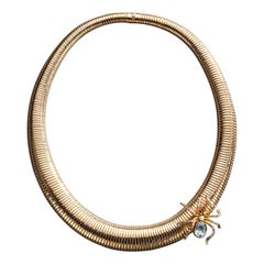 Incy Wincy - Collier tubogas en or 18 carats avec aigue-marine et araignée en or 9 carats, années 1960