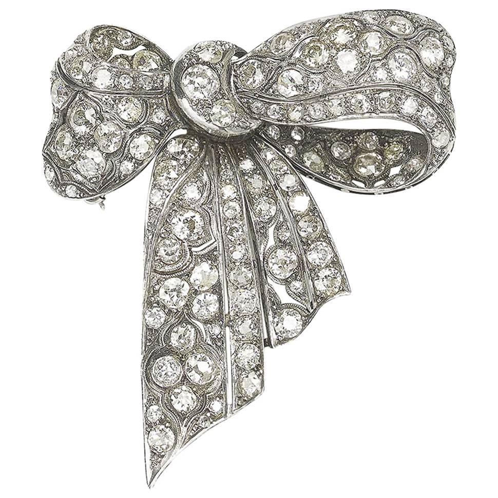 Diamond Bow Brooch