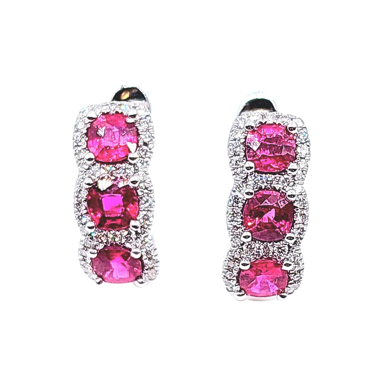 2.15 ct Natural Ruby & Diamond Huggies For Sale