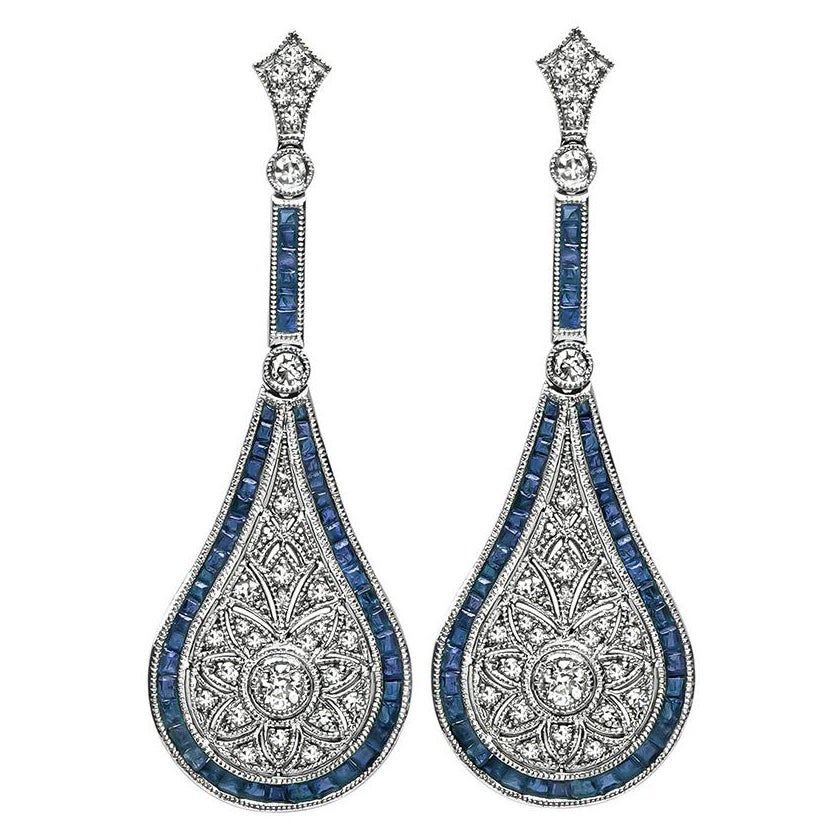 1.93ct Sapphire 0.68ct Diamond Drop Earrings For Sale