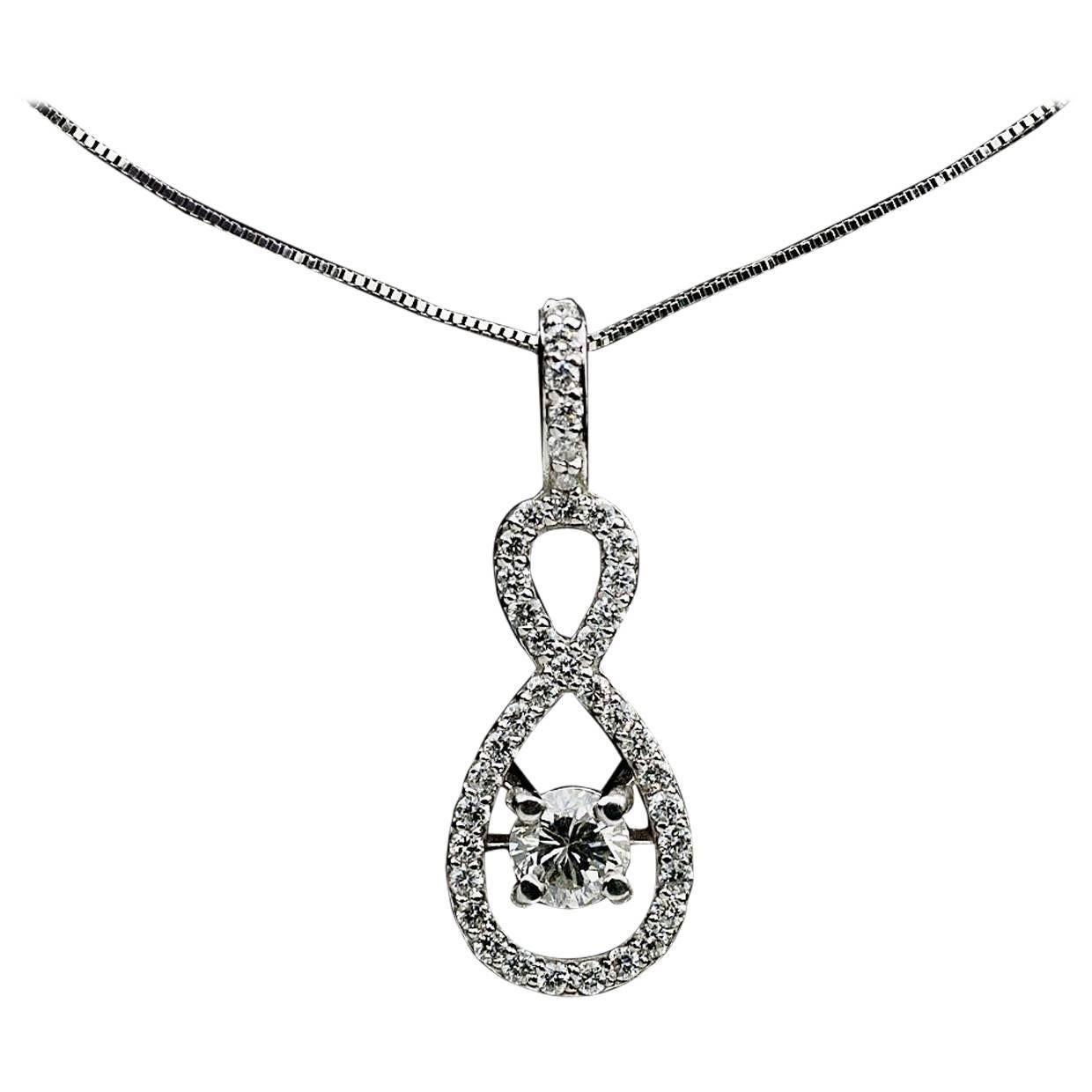 White Gold Round Diamond Pave Infinity Pendant Necklace