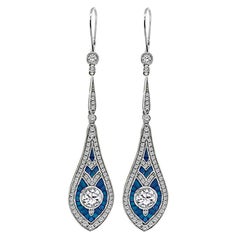 1.89ct Diamond 1.00ct Sapphire Gold Drop Earrings