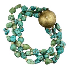 Türkis-Perlmutt-Armband Florentine 14 Karat Goldverschluss Dreistrang