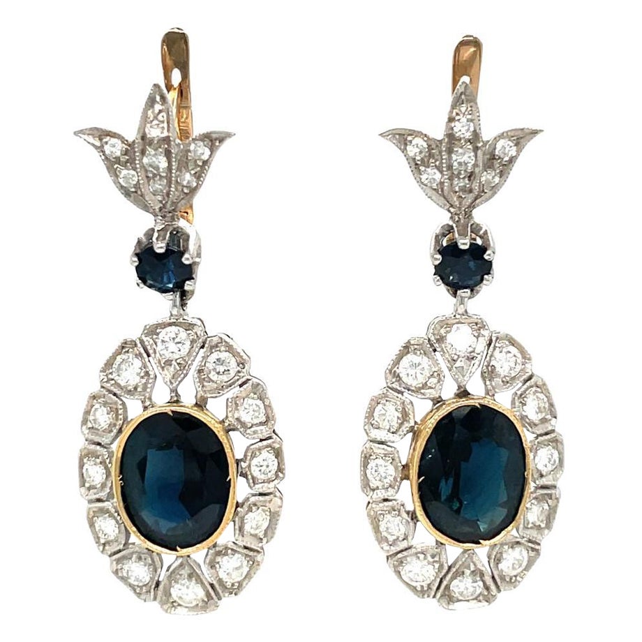 Antique Sapphire and Diamond Drop Earrings