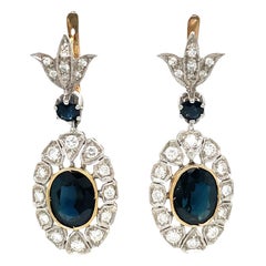 Pendientes de gota antiguos de zafiro y diamantes