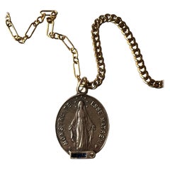 Zafiro Azul Diamante Blanco Virgn Marie Collar Medalla
