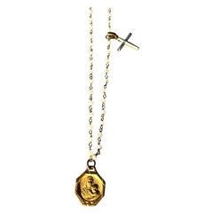 Rosario Gem Chain Necklace Virgin Mary Lightblue Enamel Cross