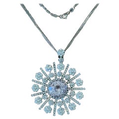 18 K white Gold Snowflake Diamond Kunzite Pendant with chain