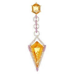 Ciondolo a goccia in oro giallo 14k con zaffiro rosa, citino e diamante