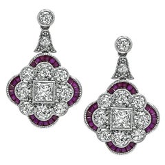 Pendientes de diamante de 2,87 ct y rubí de 1,22 ct