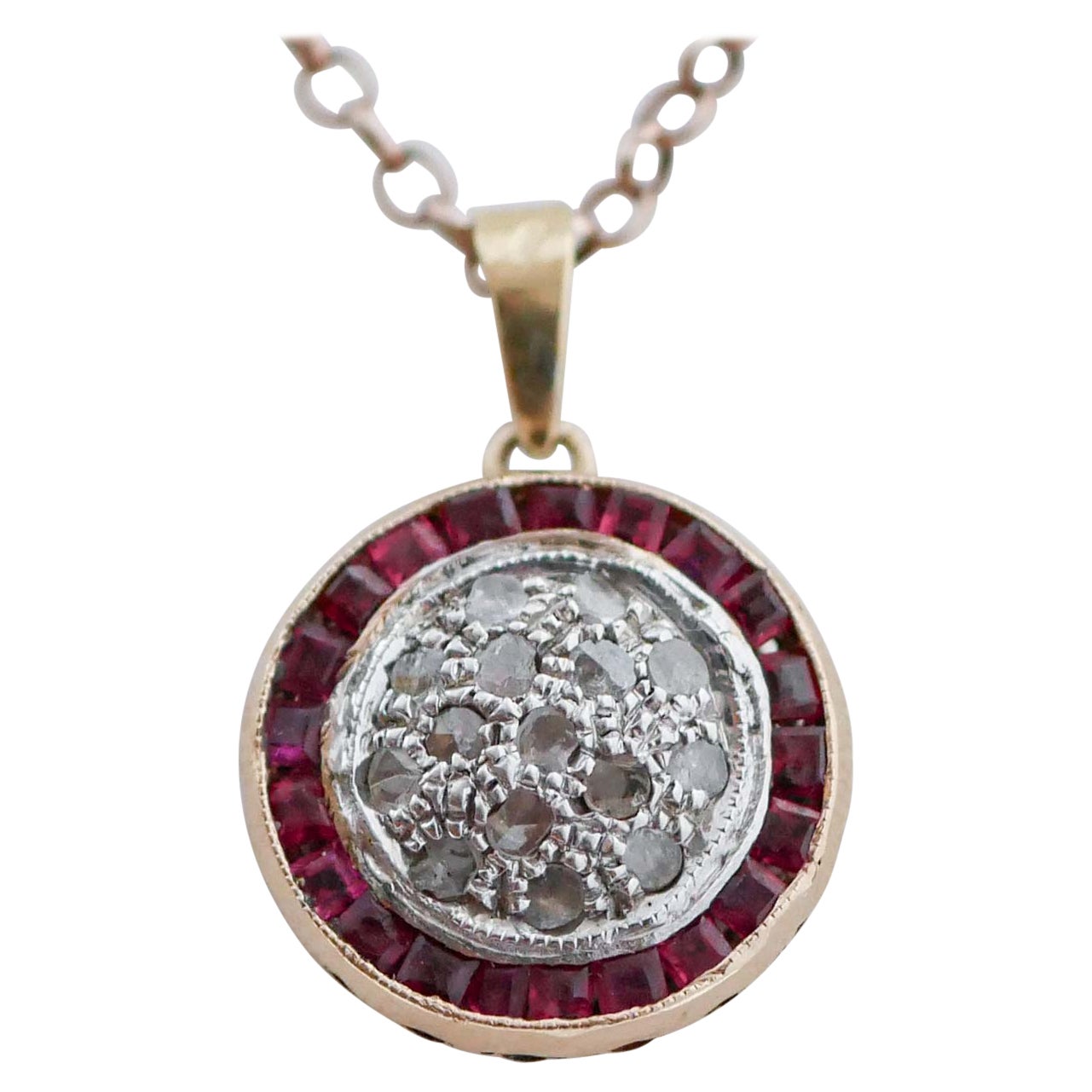 Rubies, Diamonds, Rose Gold and Silver Pendant Necklace.