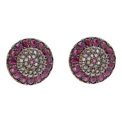 Rubies, Diamonds, Rose Gold and Silver Earrings.