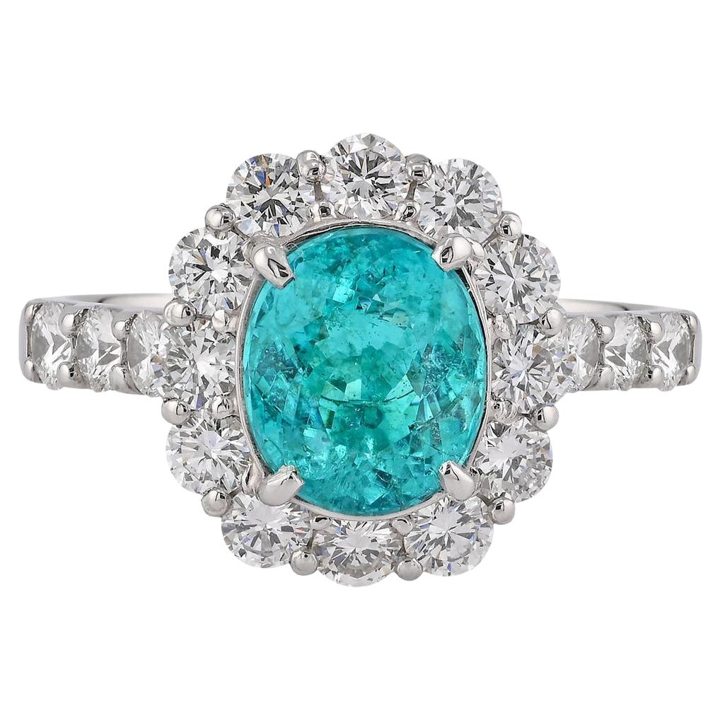 GRS Certified 2.80 Carat Paraiba Tourmaline Diamond Ring