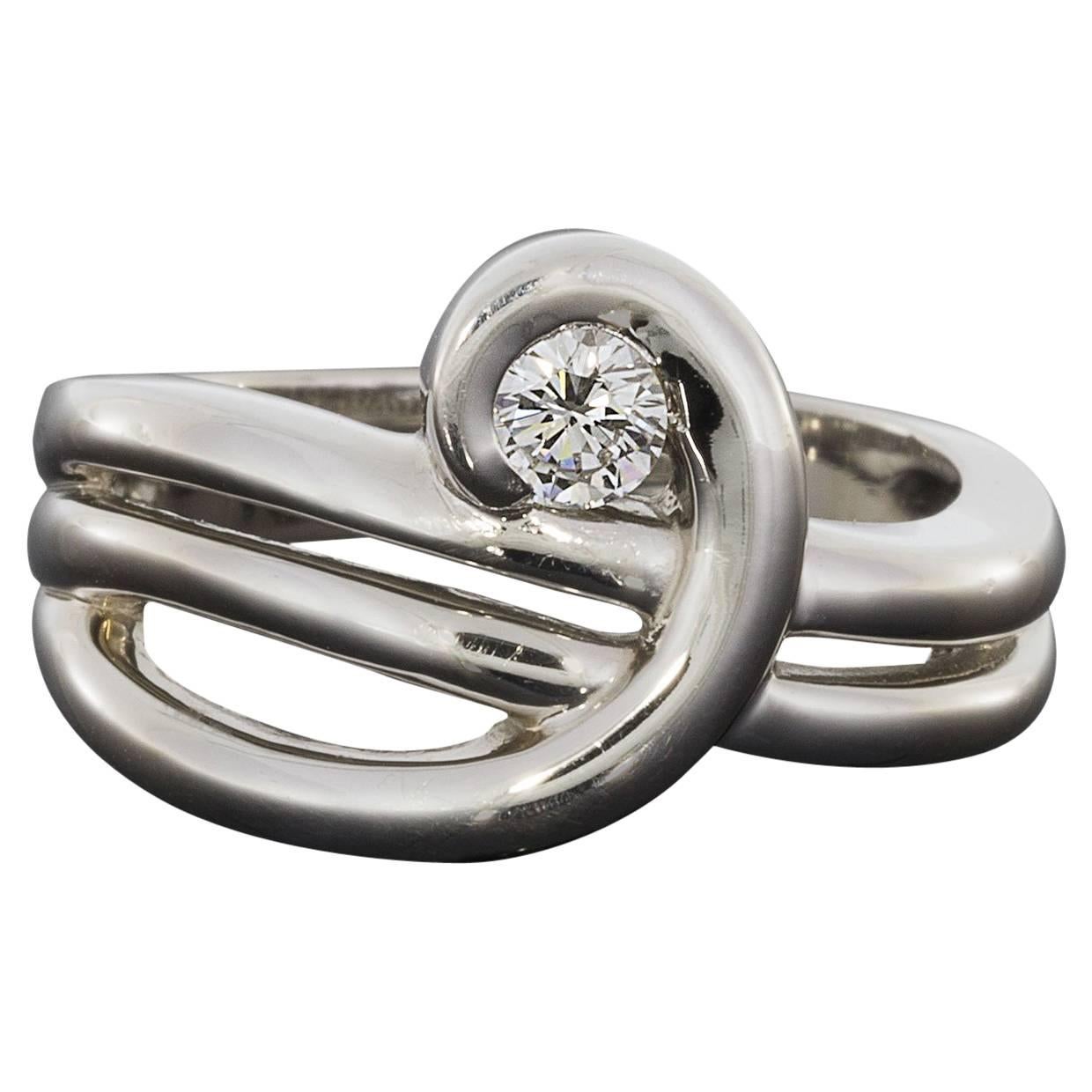 White Gold Round Diamond Wide Solitaire Swirl Ring For Sale