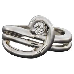 White Gold Round Diamond Wide Solitaire Swirl Ring