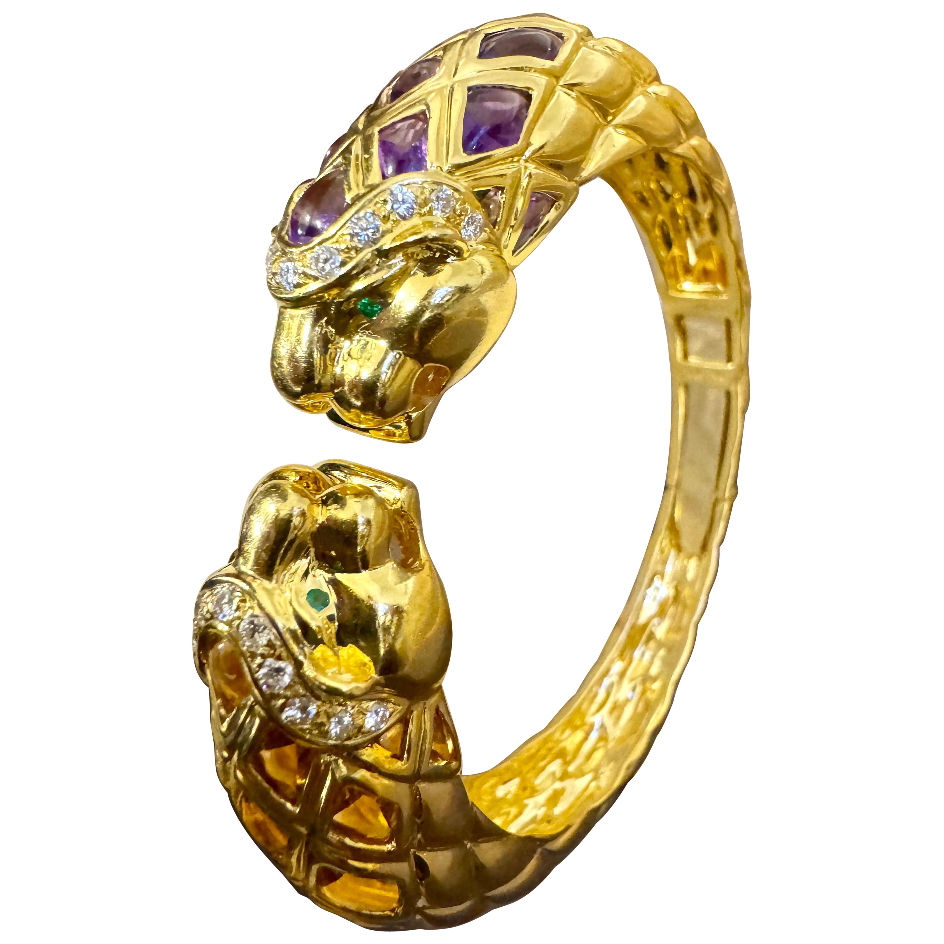 Diamond & Amethyst, Citrine Cuff Bangle 18 Kt Gold 57 Gm By Robert Wander Winc