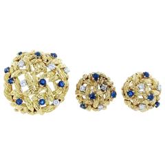  Tailored French MAUBOUSSIN Sapphire and Diamond Brooch and Earrings