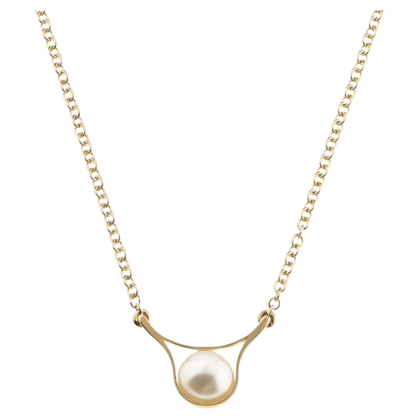 Nathalie Jean Contemporary Pearl 18k Yellow Gold Pendant Drop Chain Necklace