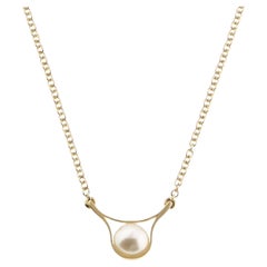 Nathalie Jean Contemporary Pearl 18k Yellow Gold Pendant Drop Chain Necklace