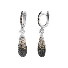 Boucles d'oreilles à levier en or 14 carats avec diamants noirs et blancs cognac pour elle