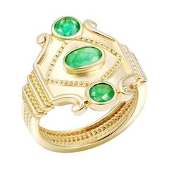 Elegante Anillo de Oro Amarillo Esmeralda de 14K Estilo Vintage para Ella