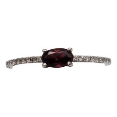 14W Oval Mozambique Garnet and Natural Diamond Stackable Birthstone Ring