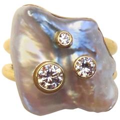 Michael Kneebone Baroque Keshi Pearl Diamond Gold Ring