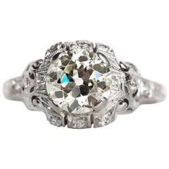 Vintage 1930s Art Deco Platinum 1.60 Carat Old European Cut Diamond Engagement Ring