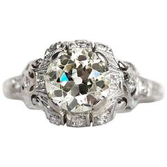 1930s Art Deco Platinum 1.60 Carat Old European Cut Diamond Engagement Ring 9
