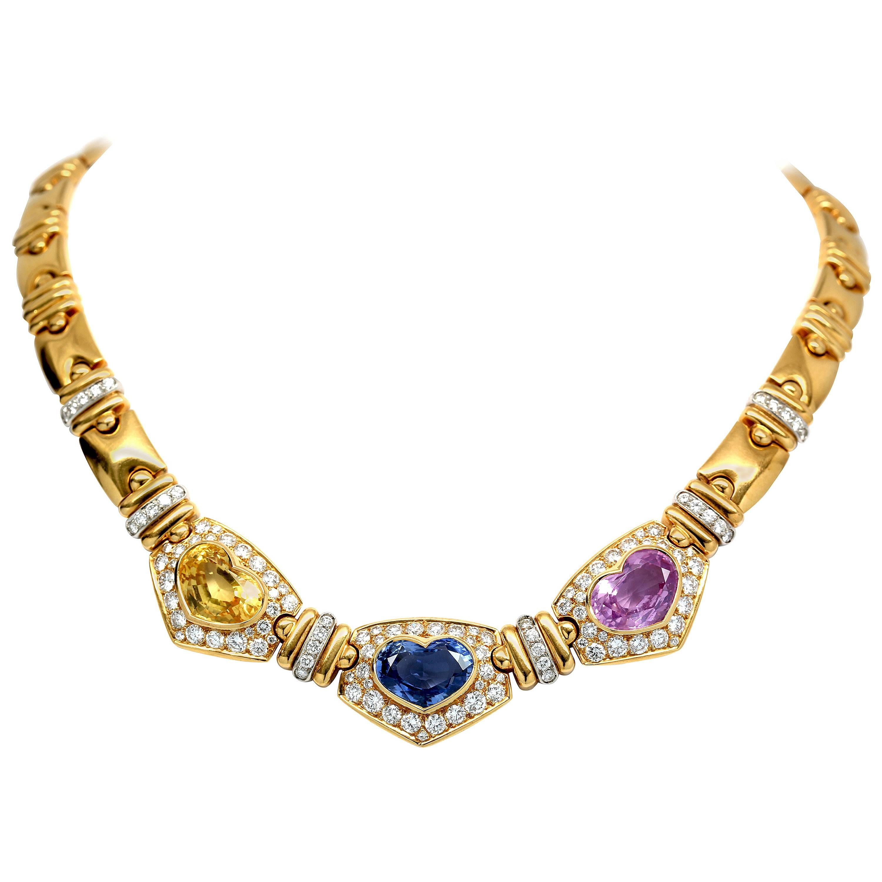 28.00 Carat Sapphire and Diamond Necklace For Sale