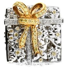 Dazzling Yellow and White Diamond Gold Palladium Ring 7