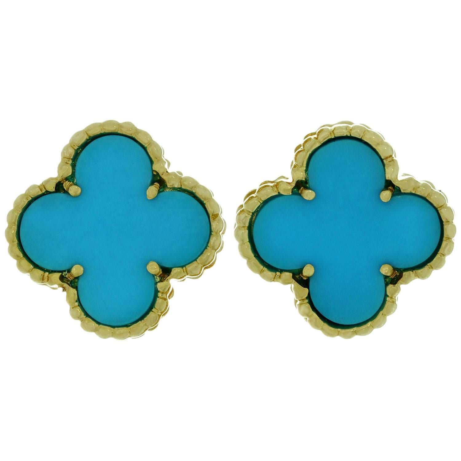 VAN CLEEF & ARPELS Alhambra Turquoise Yellow Gold Earrings