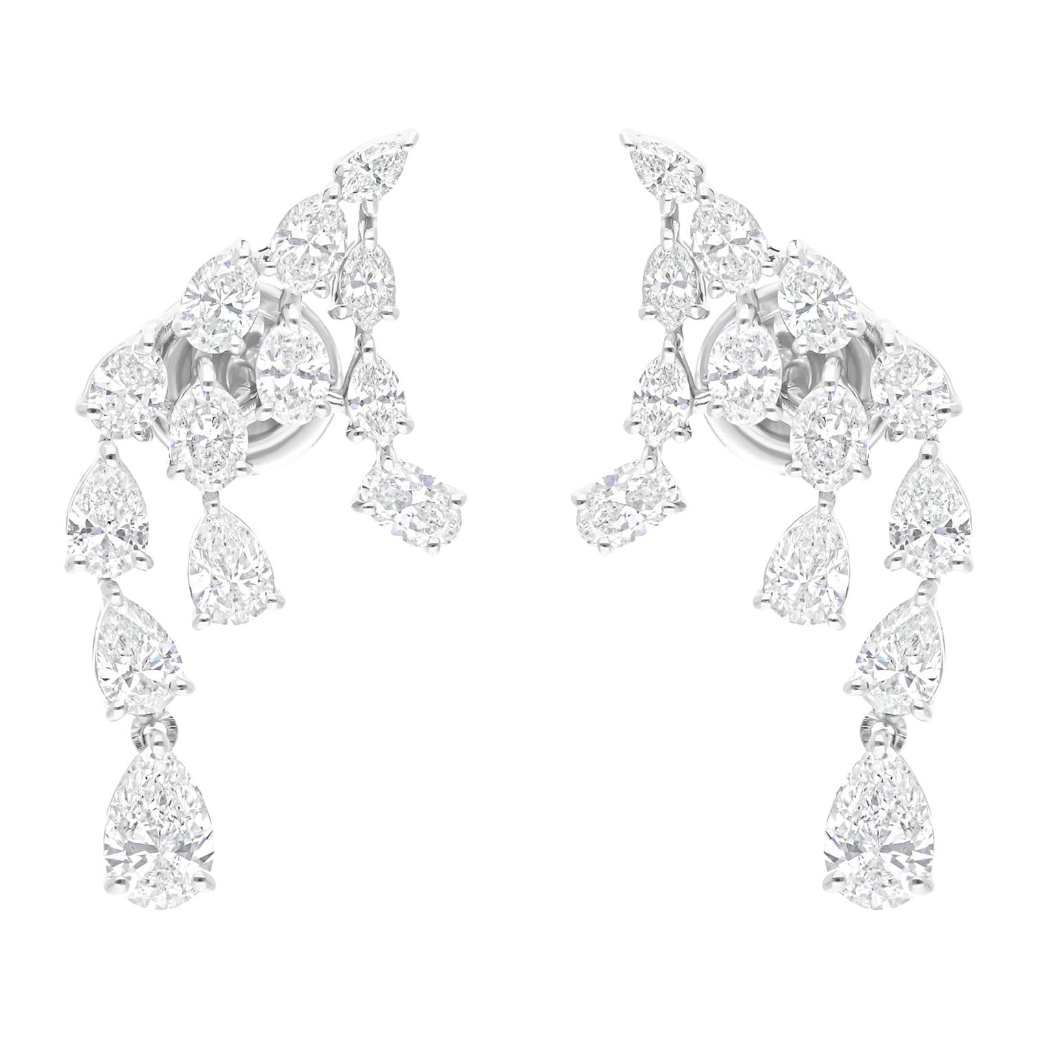 Real 2.98 Carat SI/H Oval Marquise Diamond Earrings 14 Karat White Gold Jewelry