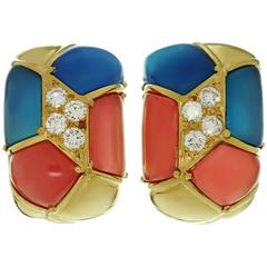 VAN CLEEF & ARPELS Diamond Blue Pink Agate Yellow Gold Clip-on Earrings 4