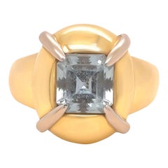 Anillo Vestido Retro Aguamarina Oro Amarillo y Blanco 18ct 2.00ct