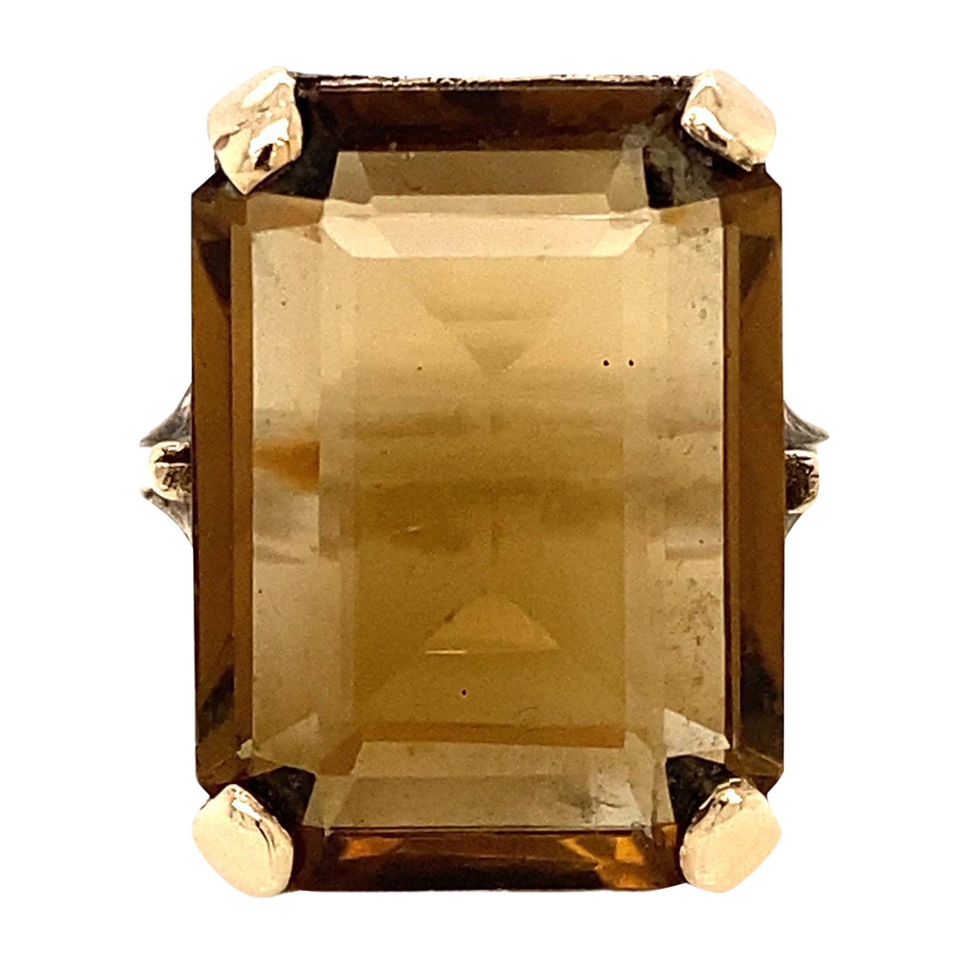 Vintage-Cocktailring aus 9 Karat Gelbgold mit Rauchquarz