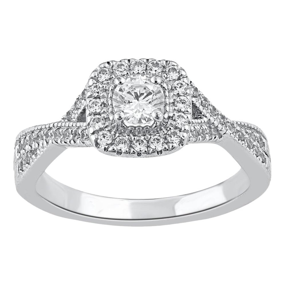 TJD 0.75 Carat Natural Diamond 14 Karat Gold Twist Shank Halo Engagement Ring For Sale