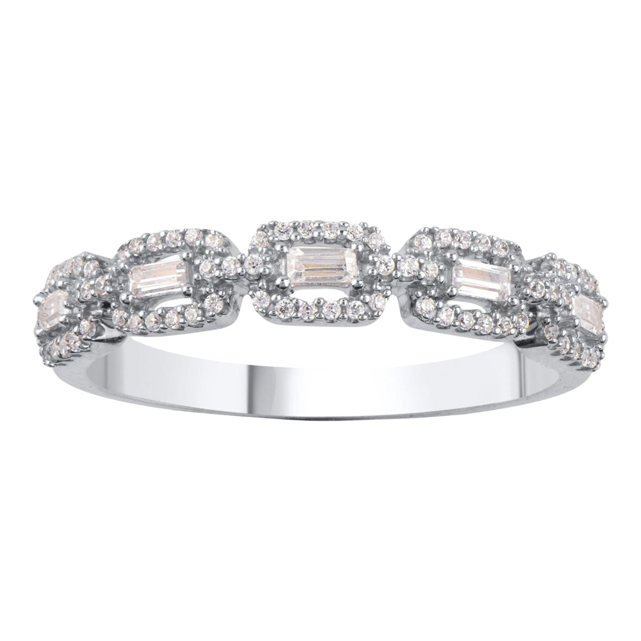 TJD Alianza apilable de oro blanco de 14 quilates con diamante natural de 0,25 quilates
