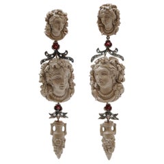 Lava Stones, Garnets, Diamonds, Rose Gold and Silver Earrings.