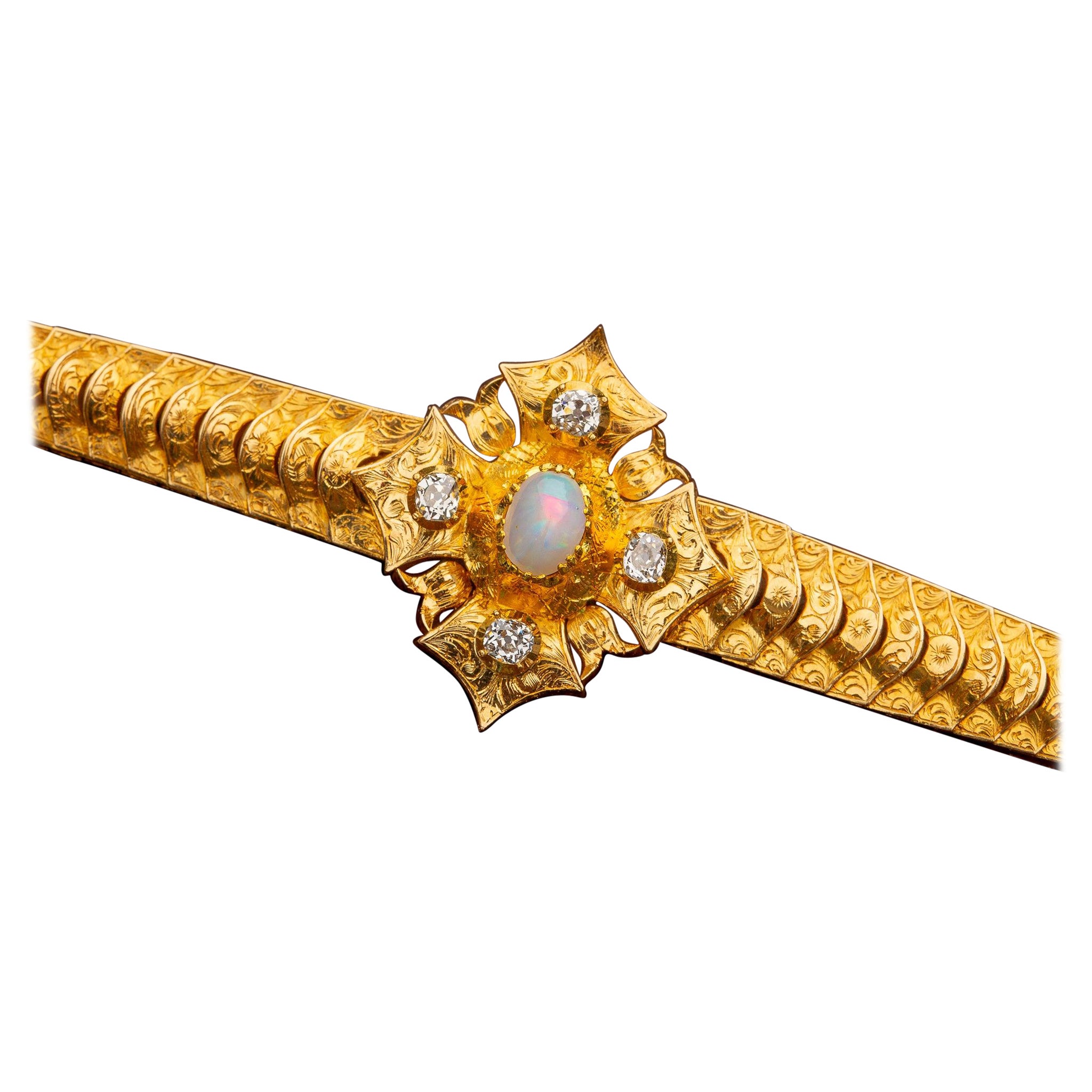 Antique Gold Opal and Diamond Bracelet Victorian 19th Century Ladies 21K Heavy For Sale