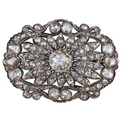Antiguo Broche Victoriano Holandés de Diamantes Oro y Plata Talla Rosa Diamantes