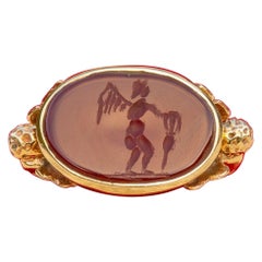 Antique Gold Engraved Carnelian Cherub Eros Intaglio Ring Signet Ring