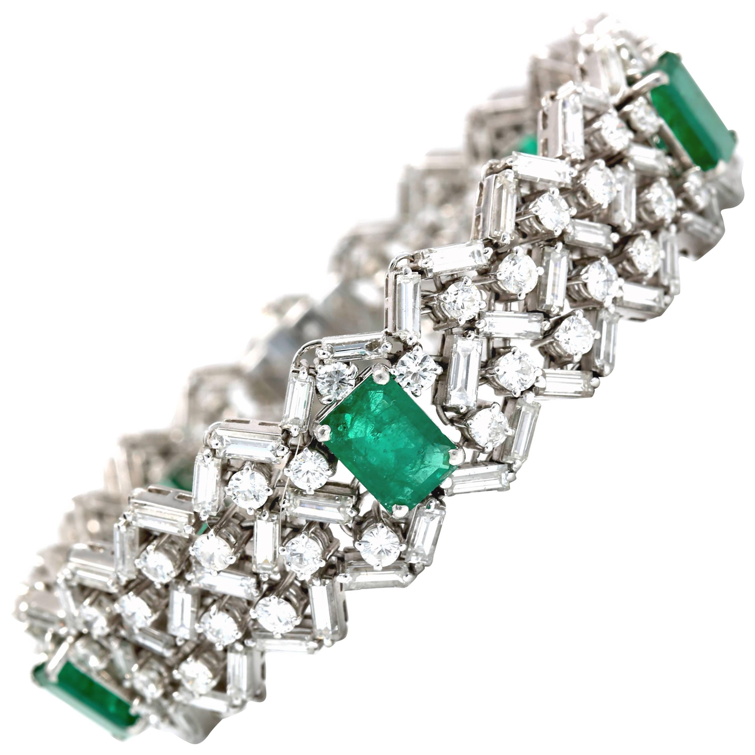 Art Deco Emerald and Diamond Bracelet For Sale
