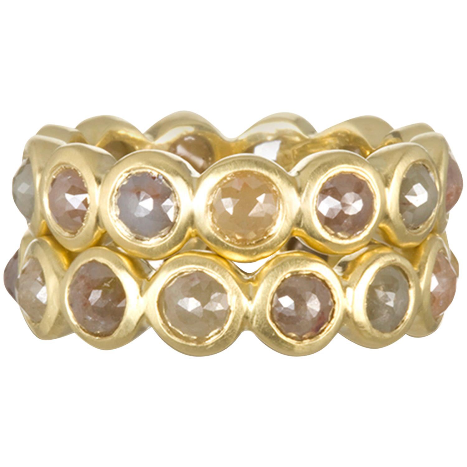 Faye Kim 18 Karat Milky Diamond Bezel Eternity Stack Rings - Sold Separately