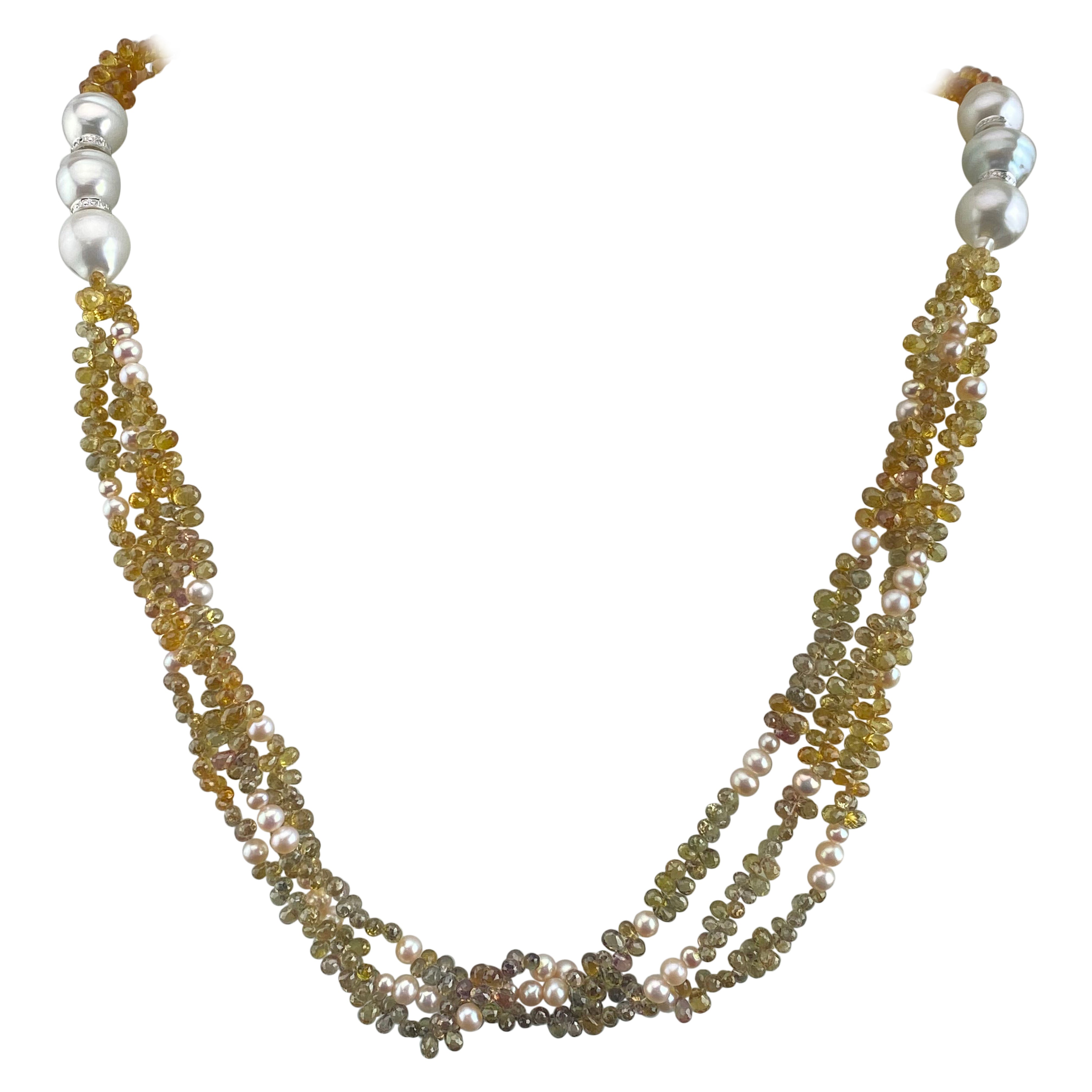 Certified 623 Carat Sapphire and Pearl Beaded Necklace For Sale