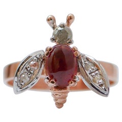 Garnet, Diamonds, Rose Gold and Silver Fly Ring